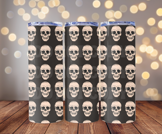 Black Skulls 20 oz Skinny Tumbler Sublimation Transfer - Seamless