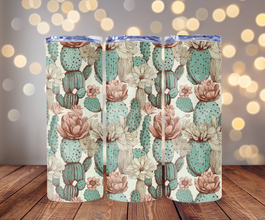 Textured Boho Cactus 20 oz Skinny Tumbler Sublimation Transfer - Seamless
