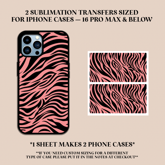 Pink & Black Zebra Phone Case Sublimation Transfer