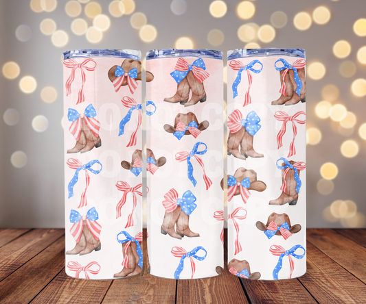 Patriotic Coquette Boots 20 oz Skinny Tumbler Sublimation Transfer - Seamless