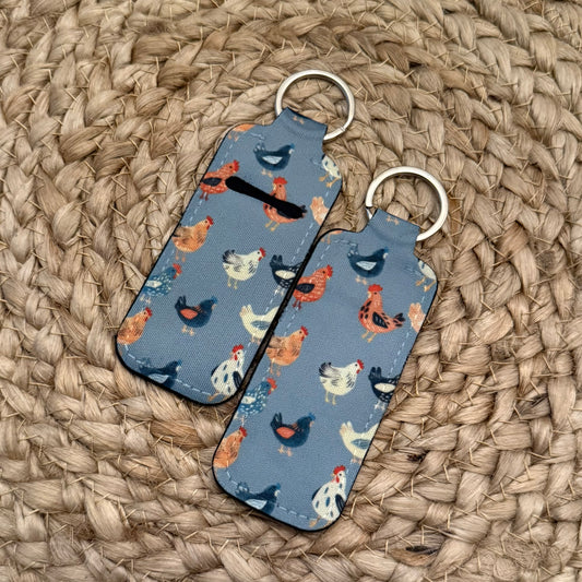 Chickens Chapstick Holder Keychain