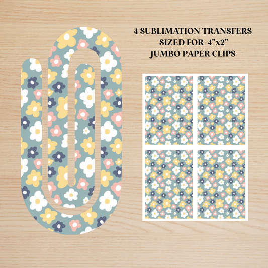 Pink & Yellow Flowers Jumbo Paperclip Sublimation Transfer