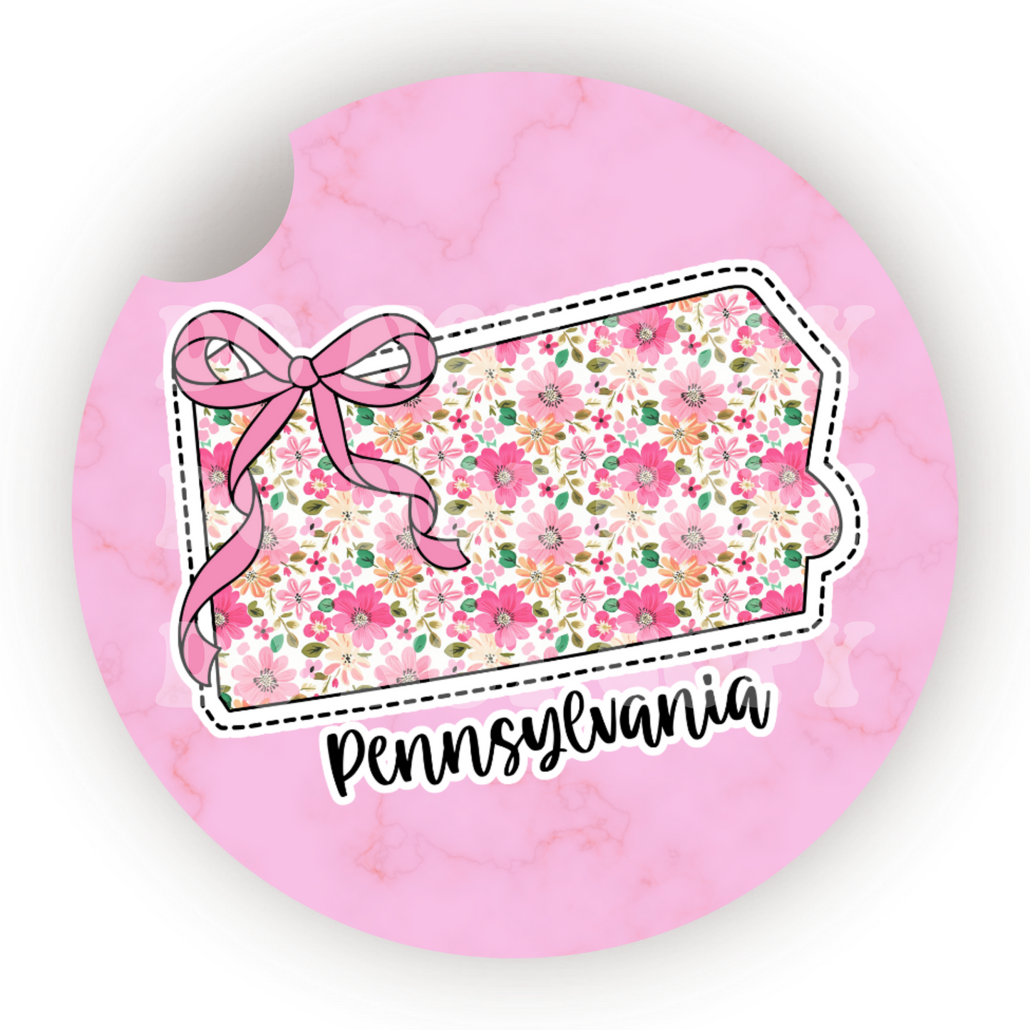 Floral State (Choose Your State) Car Coaster Sublimation Transfer (Set of 2)