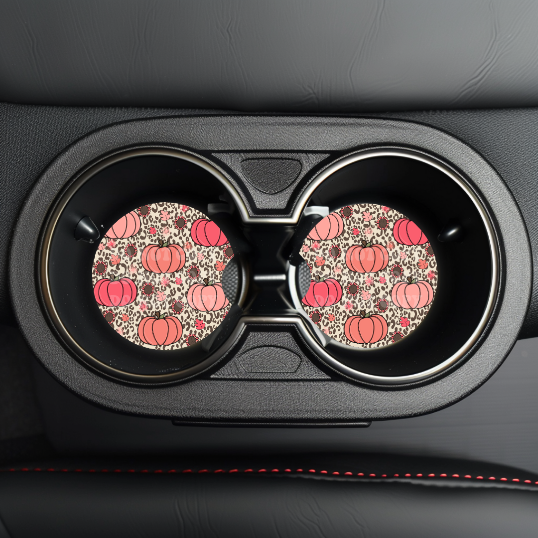 Leopard Print Pumpkins Car Coaster Sublimation Transfer (Set of 2)