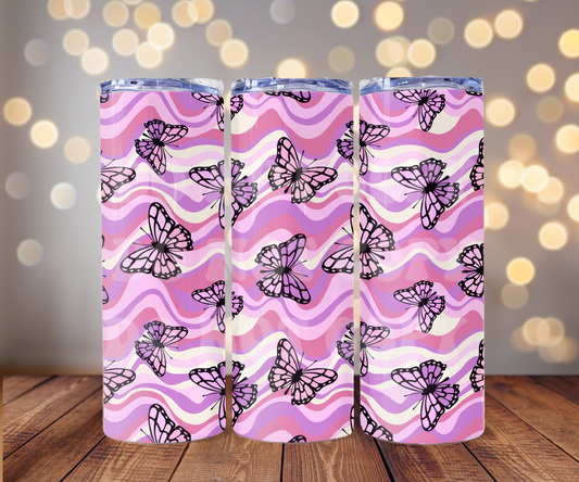 Retro Butterflies 20 oz Skinny Tumbler Sublimation Transfer