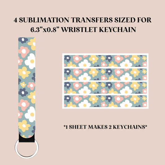 Pink & Yellow Flowers Wristlet Keychain Sublimation Transfer