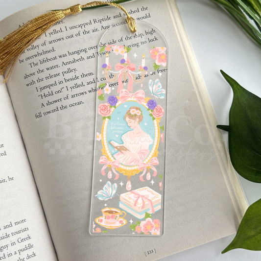 She Lives Between Pages UVDTF Bookmark