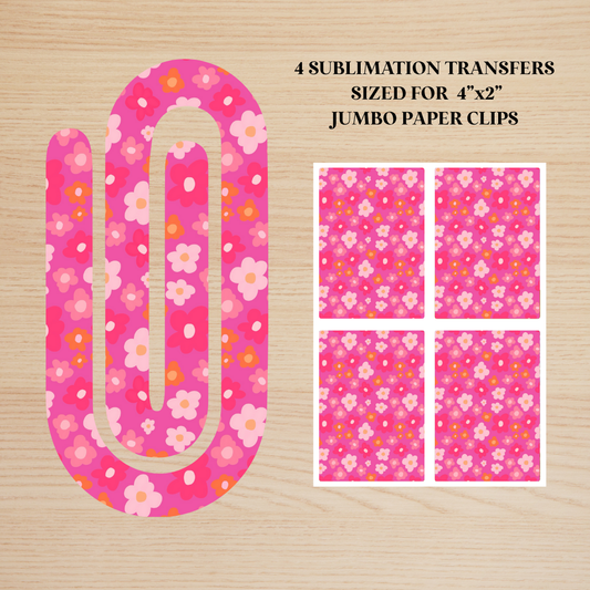 Hot Pink & Orange Flowers Jumbo Paperclip Sublimation Transfer