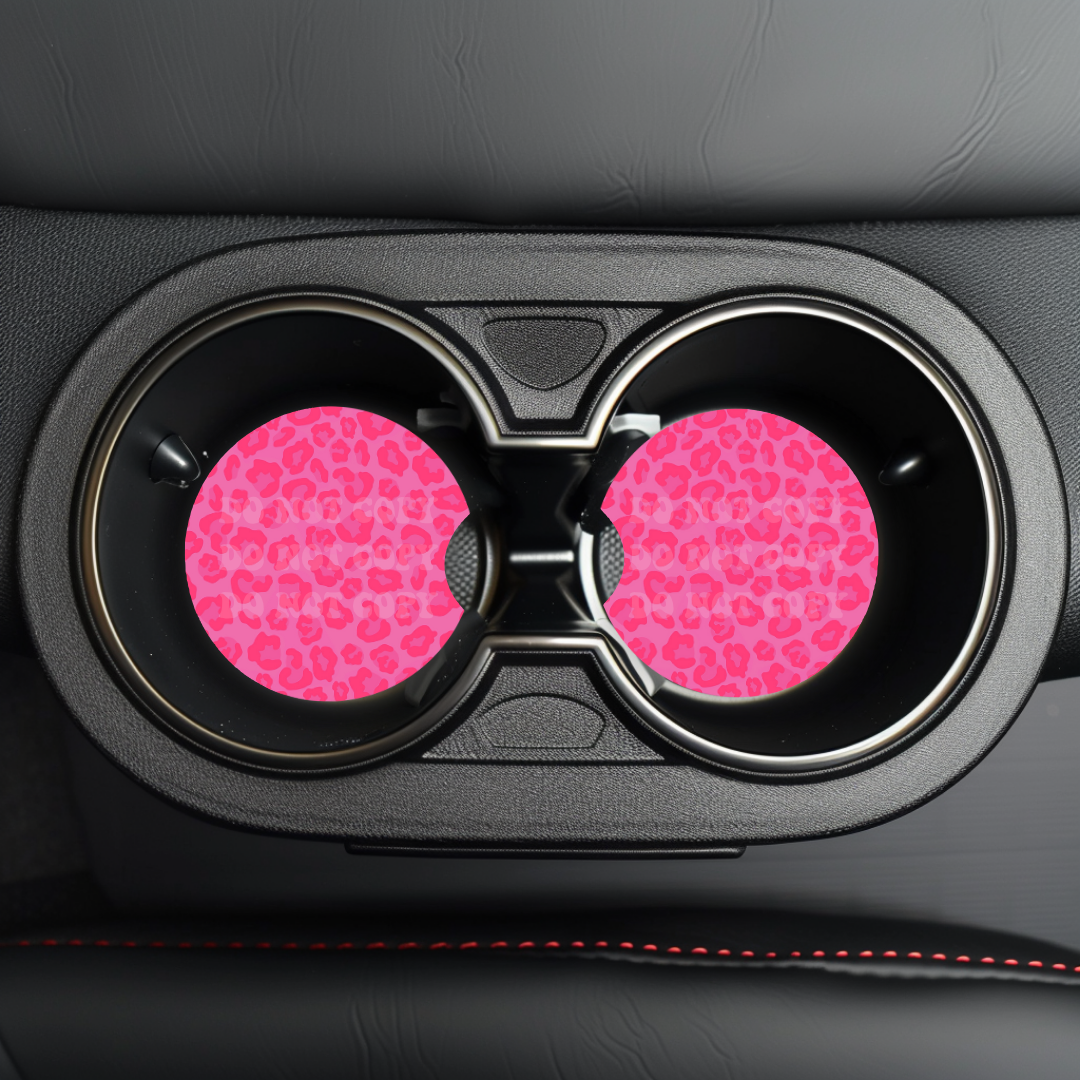 Hot Pink Leopard Print Car Coaster Sublimation Transfer (Set of 2)