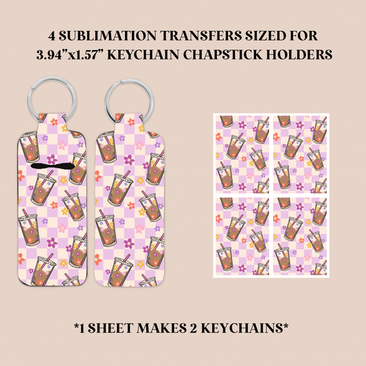Checker Iced Coffee Keychain Chapstick Holder Sublimation Transfer