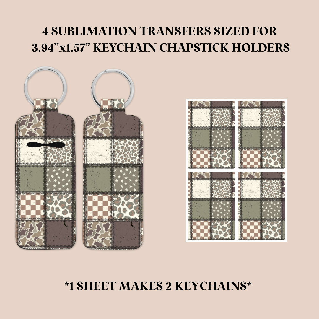Camo Patchwork Keychain Chapstick Holder Sublimation Transfer