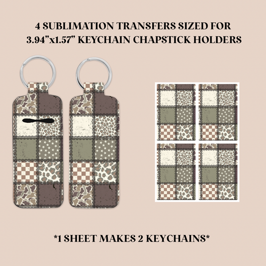 Camo Patchwork Keychain Chapstick Holder Sublimation Transfer