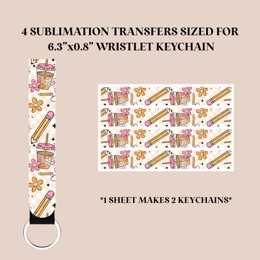 Teacher Iced Coffee Wristlet Keychain Sublimation Transfer