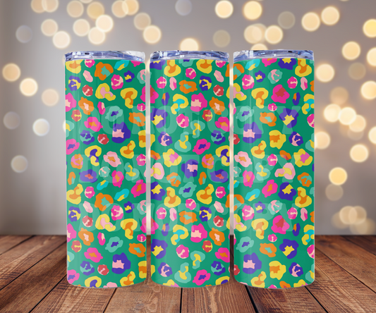Colorful Leopard Print 20 oz Skinny Tumbler Sublimation Transfer - Seamless