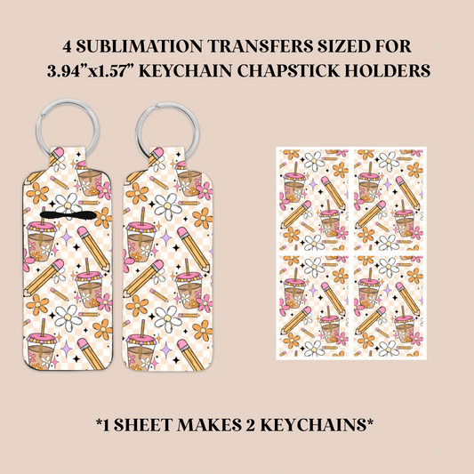 Teacher Iced Coffee Keychain Chapstick Holder Sublimation Transfer