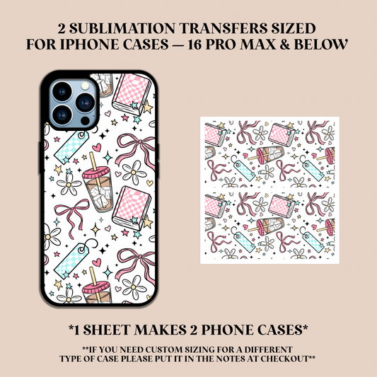Books & Bows Phone Case Sublimation Transfer