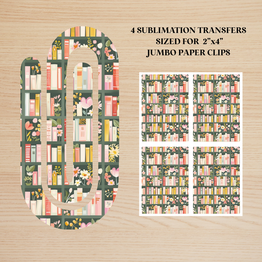 Floral Bookshelf Jumbo Paperclip Sublimation Transfer