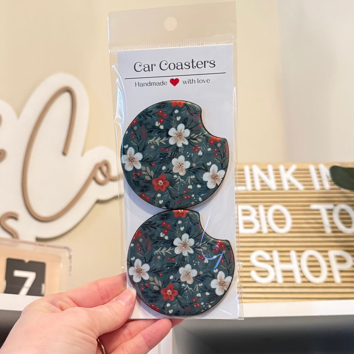 Christmas Floral Car Coasters