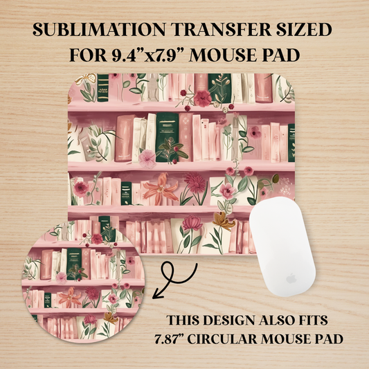 Pink Bookshelf Mouse Pad Sublimation Transfer