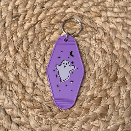 Spooky Ghost Purple Motel Keychain