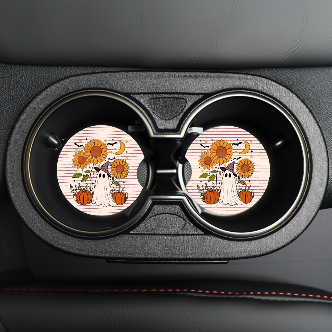 Sunflower Ghost Car Coaster Sublimation Transfer (Set of 2)