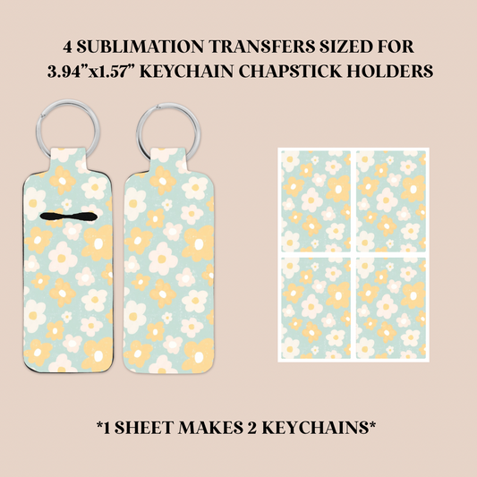 Yellow & White Flowers Keychain Chapstick Holder Sublimation Transfer