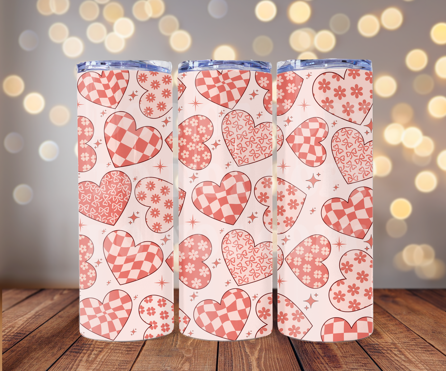 Retro Hearts 20 oz Skinny Tumbler Sublimation Transfer