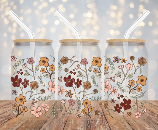 Floral UVDTF 16oz Glass Can