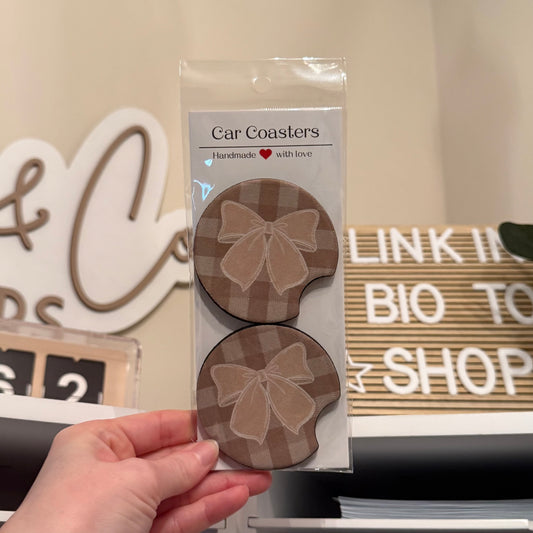 Plaid Bow Car Coasters