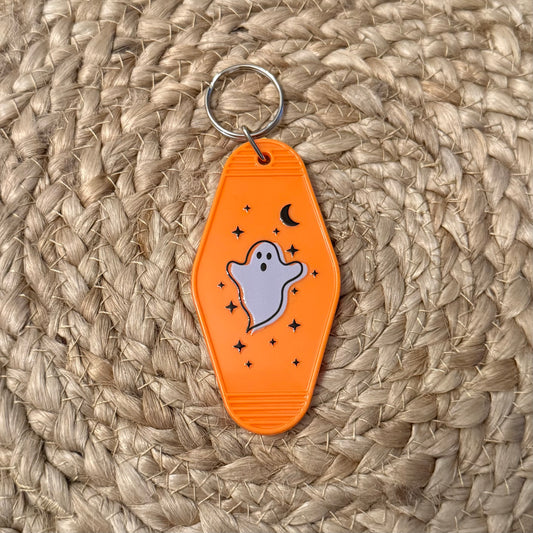 Spooky Ghost Orange Motel Keychain