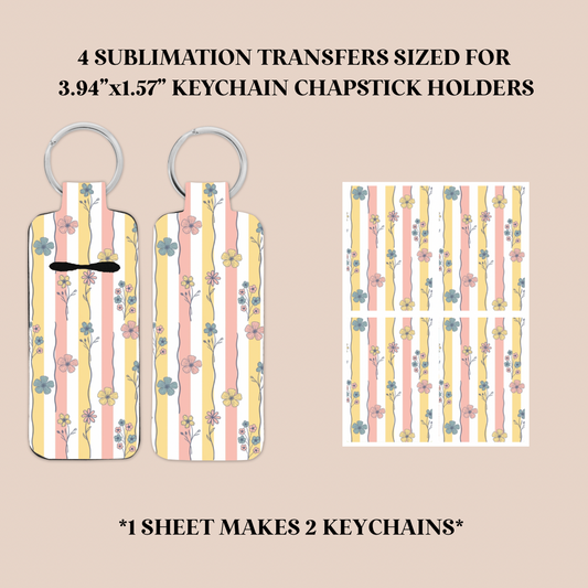 Floral Stripes Keychain Chapstick Holder Sublimation Transfer