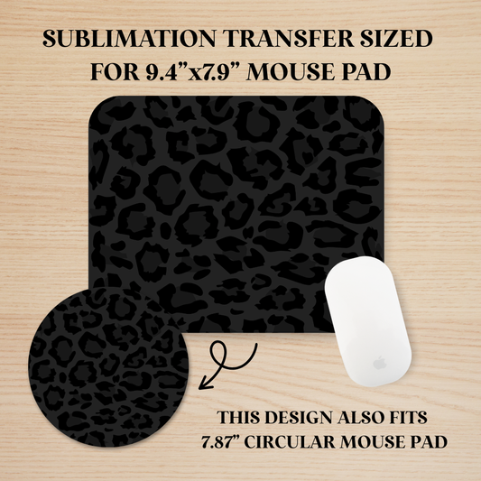 Black Monochrome Leopard Mouse Pad Sublimation Transfer