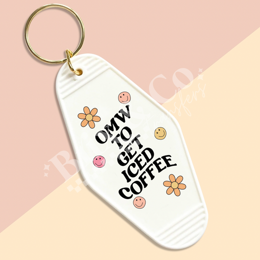 OMW To Get Iced Coffee Motel Keychain UVDTF Transfer