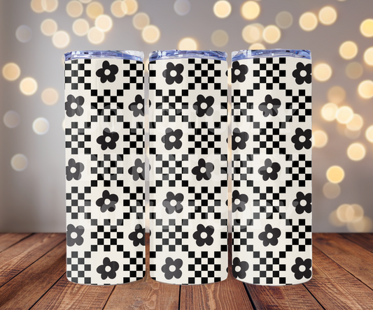 Checker Flowers 20 oz Skinny Tumbler Sublimation Transfer - Seamless