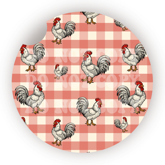 Plaid Rooster Car Coaster Sublimation Transfer (Set of 2)