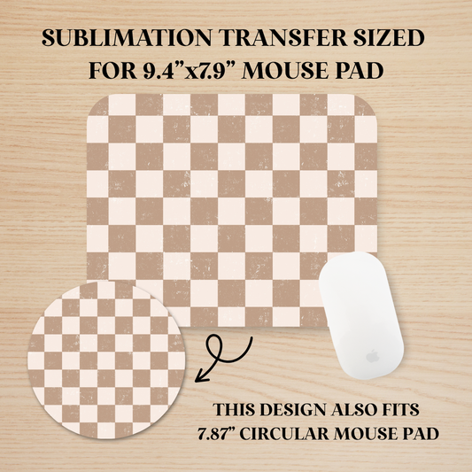 Distressed Tan & White Checkers Mouse Pad Sublimation Transfer