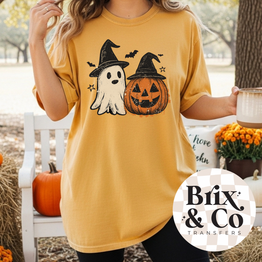 Distressed Pumpkin & Ghost DTF HOT PEEL