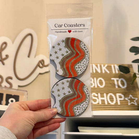 Faux Glitter Doodles Car Coasters