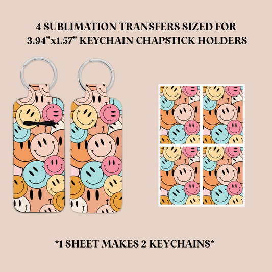 Retro Happy Faces Keychain Chapstick Holder Sublimation Transfer