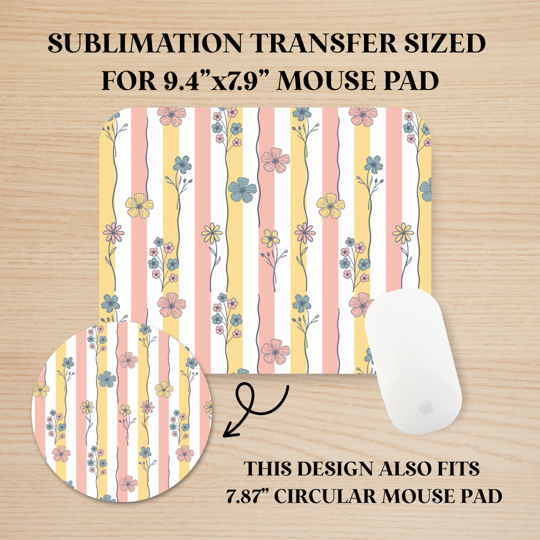 Floral Stripes Mouse Pad Sublimation Transfer