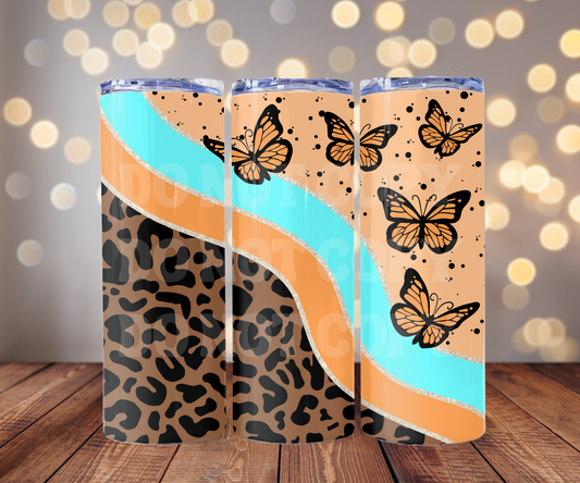 Retro Butterflies 20 oz Skinny Tumbler Sublimation Transfer - Not Seamless