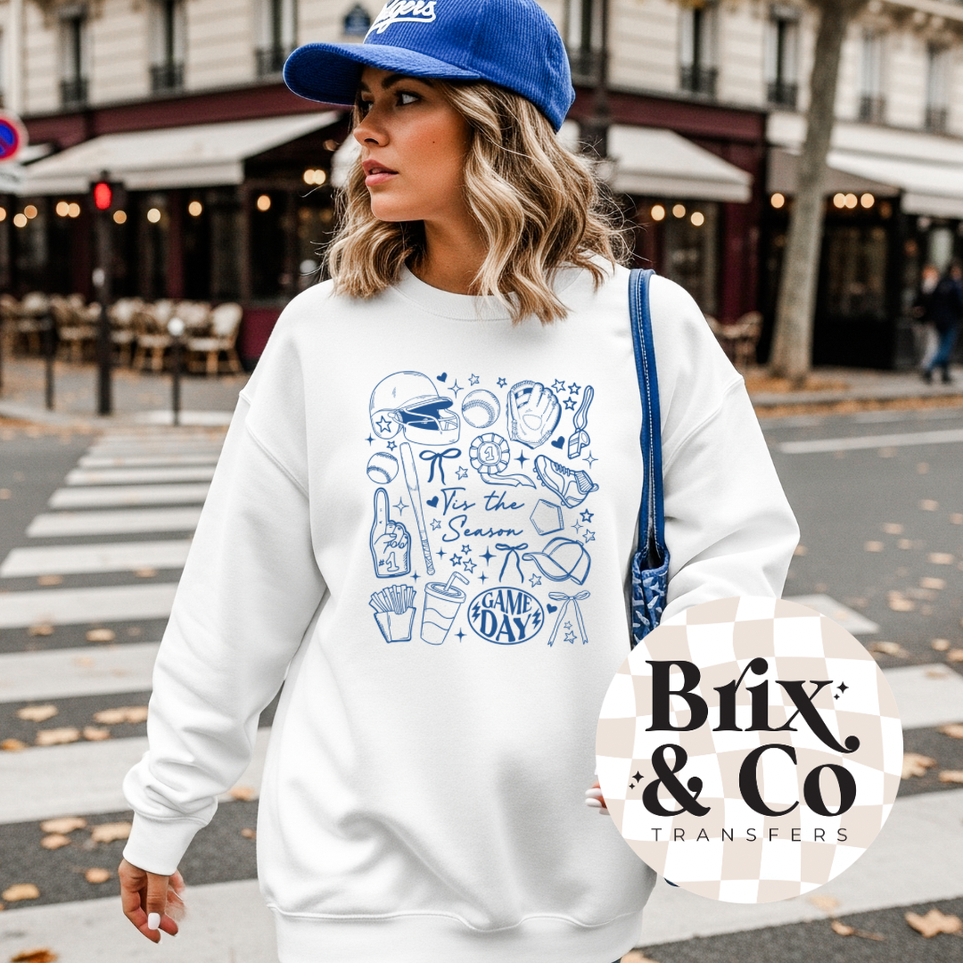 Tis The Season Baseball Doodles Single Color (Royal)