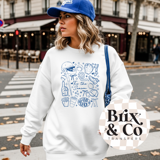 Tis The Season Baseball Doodles Single Color (Royal)