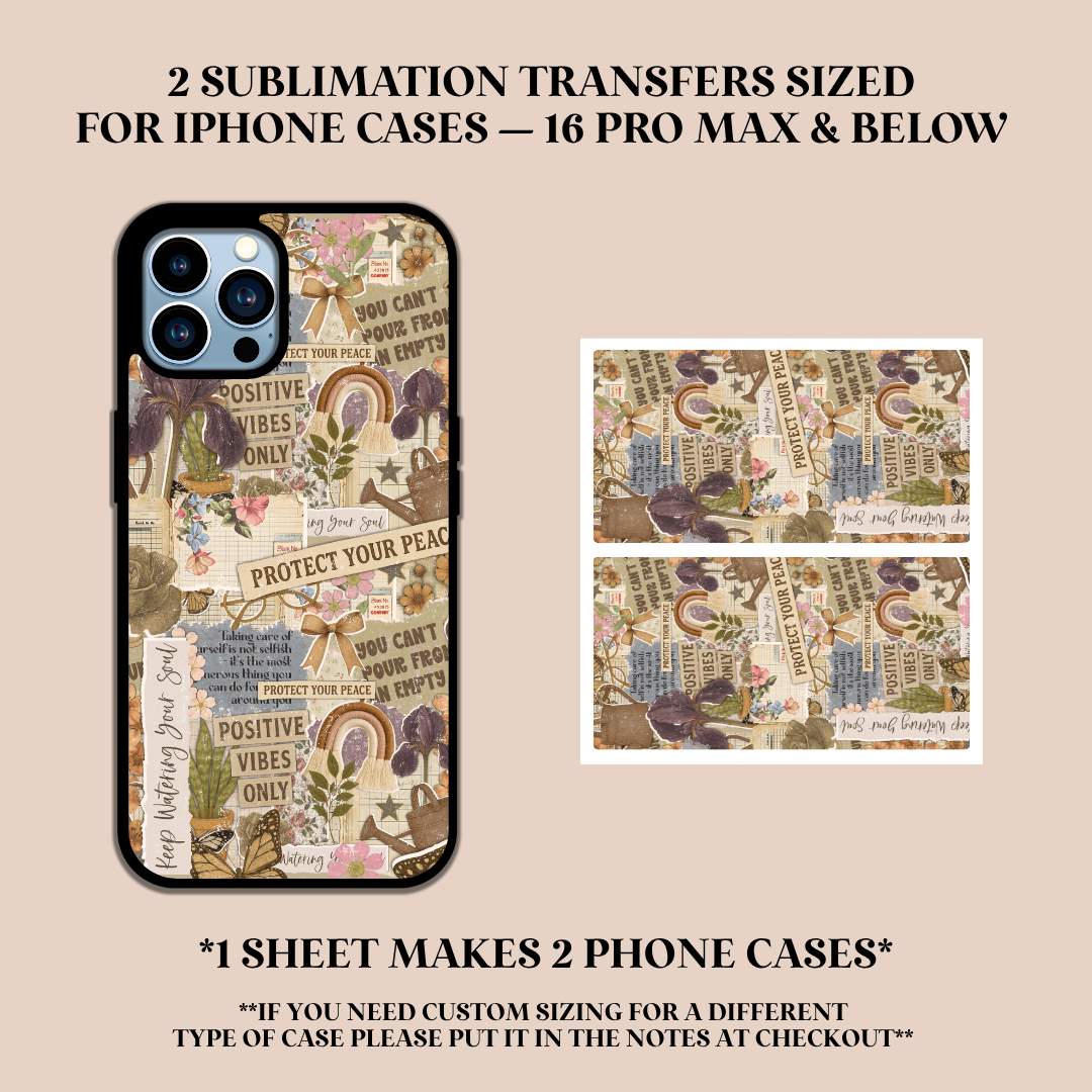 Self Care Scrapbook Phone Case Sublimation Transfer