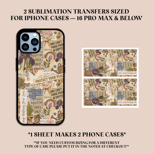 Self Care Scrapbook Phone Case Sublimation Transfer