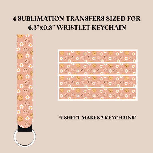 Flowers & Happy Faces Wristlet Keychain Sublimation Transfer