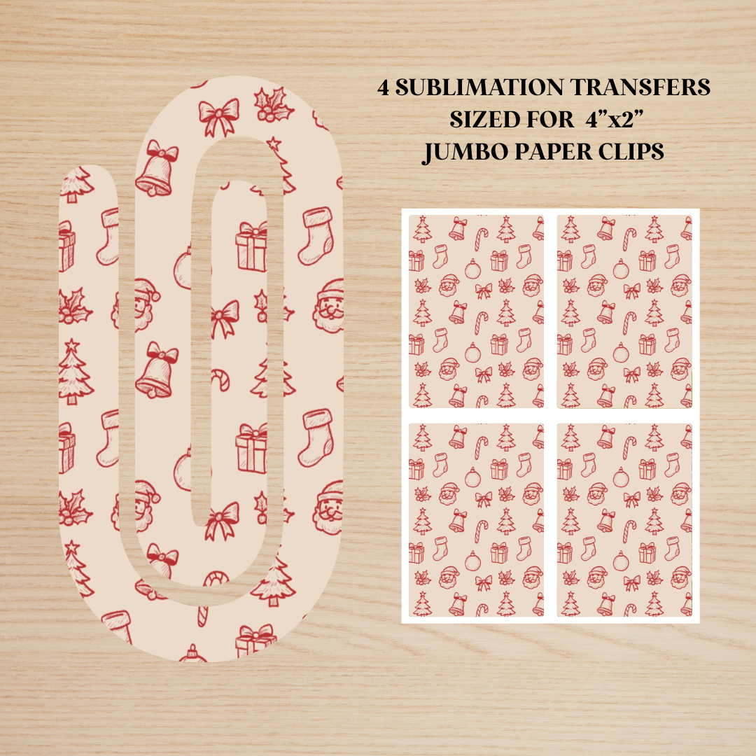 Red Christmas Doodles Jumbo Paperclip Sublimation Transfer