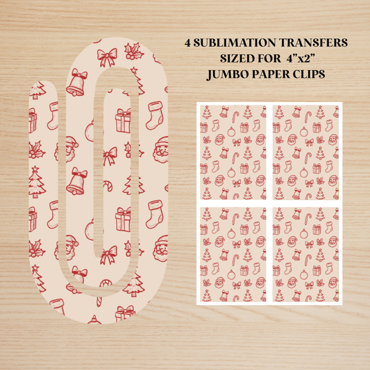 Red Christmas Doodles Jumbo Paperclip Sublimation Transfer