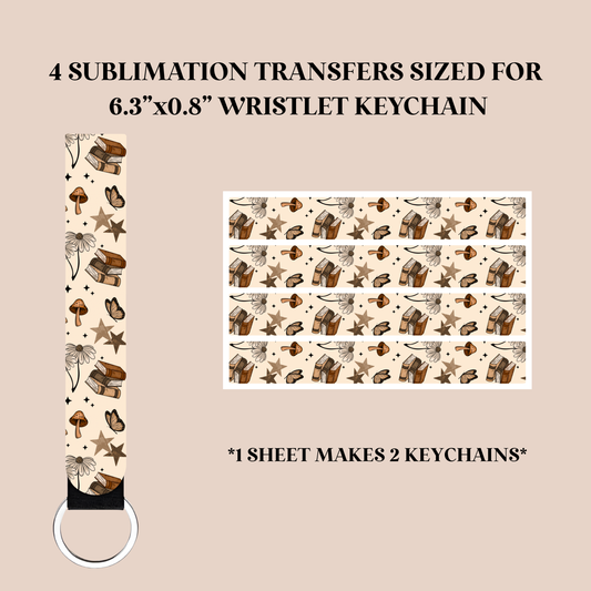 Cottagecore Books Wristlet Keychain Sublimation Transfer