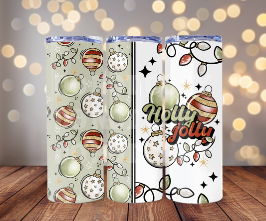 Holly Jolly 20 oz Skinny Tumbler Sublimation Transfer - Not Seamless